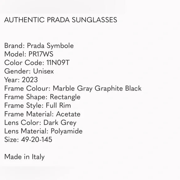 Prada - Sunglasses Symbole PR17WS - Marble Grey / Black, NIB 49-20-145 - Picture 16 of 16